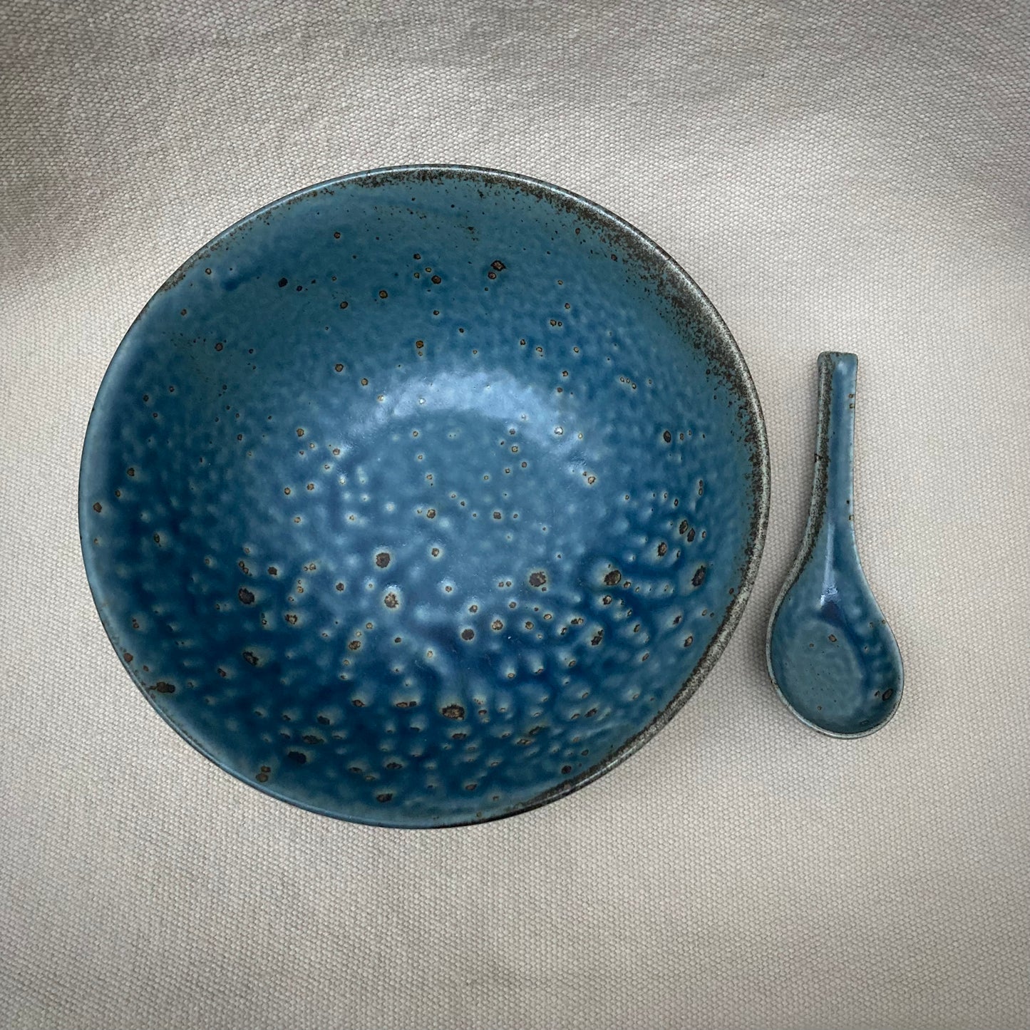 Ramenskål med sked - Blå - "WABIKONNEZ"