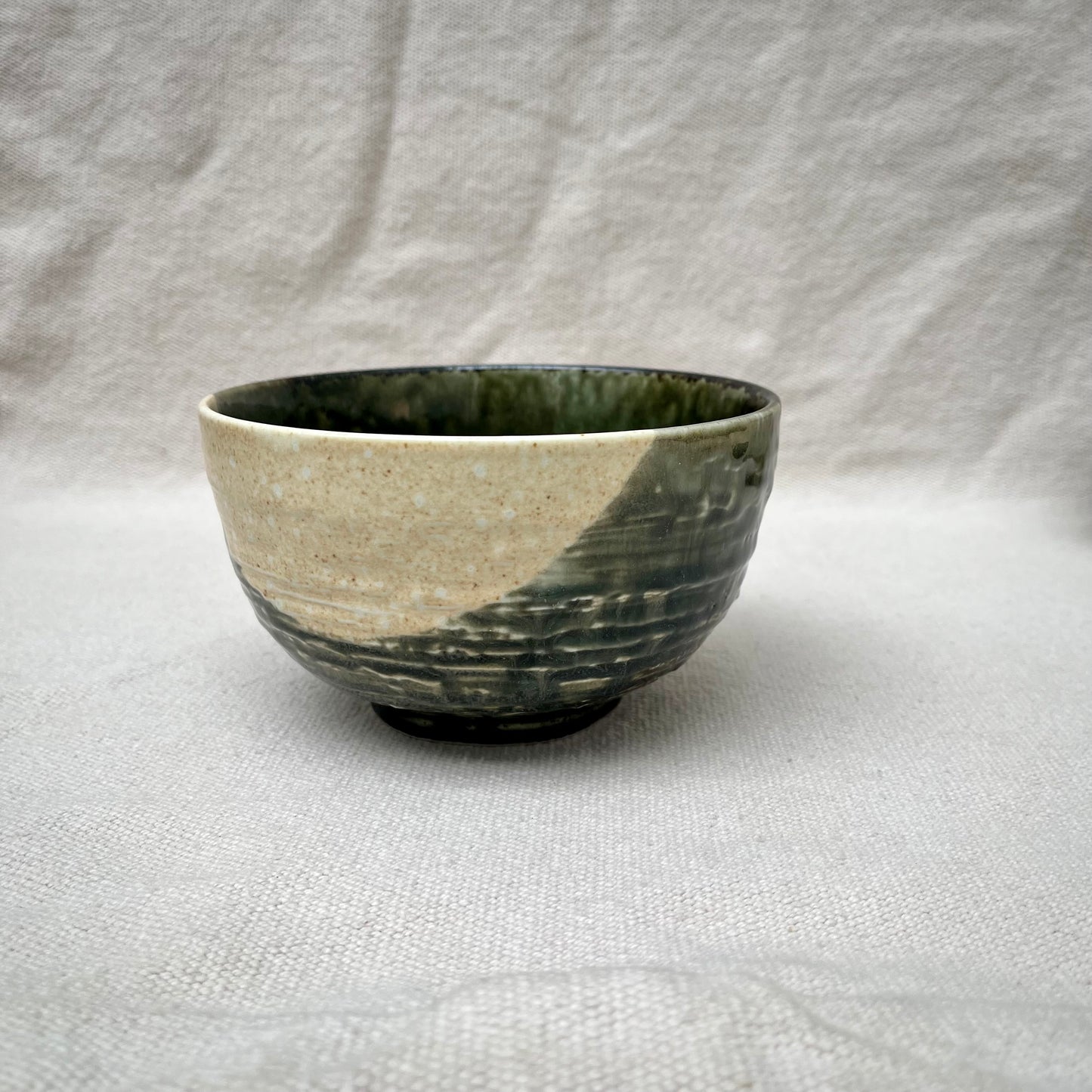 Donburi-skål beige-grön "Rokube"