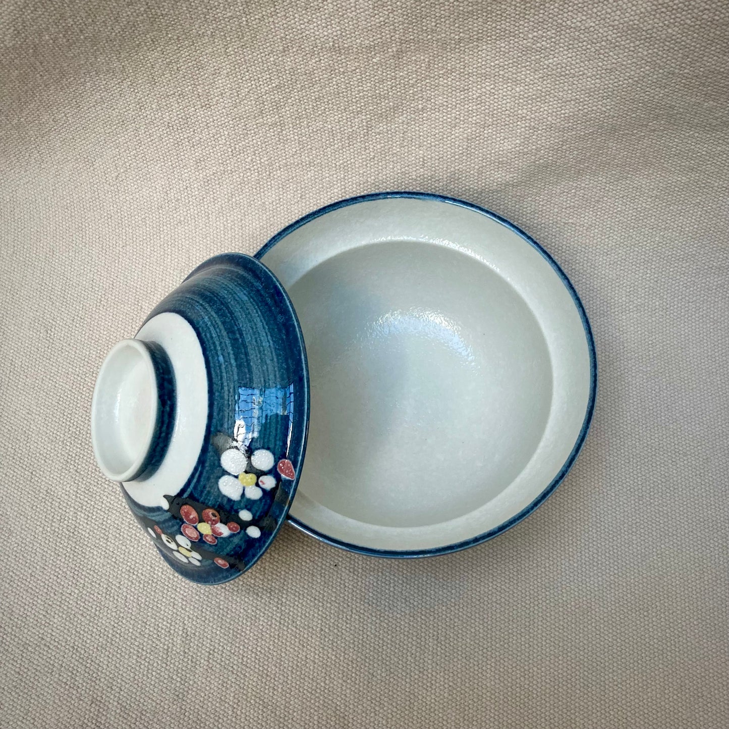 Donburi-skål med lock blå "Ume"