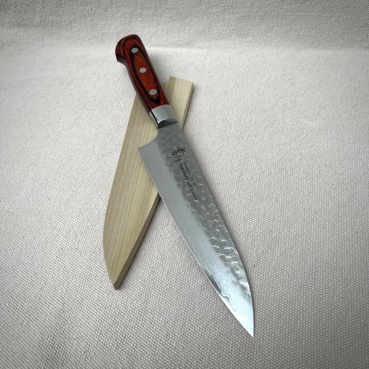 Kockkniv Damascus "Sakai Takayuki" 180 mm, handtag i Mahogny