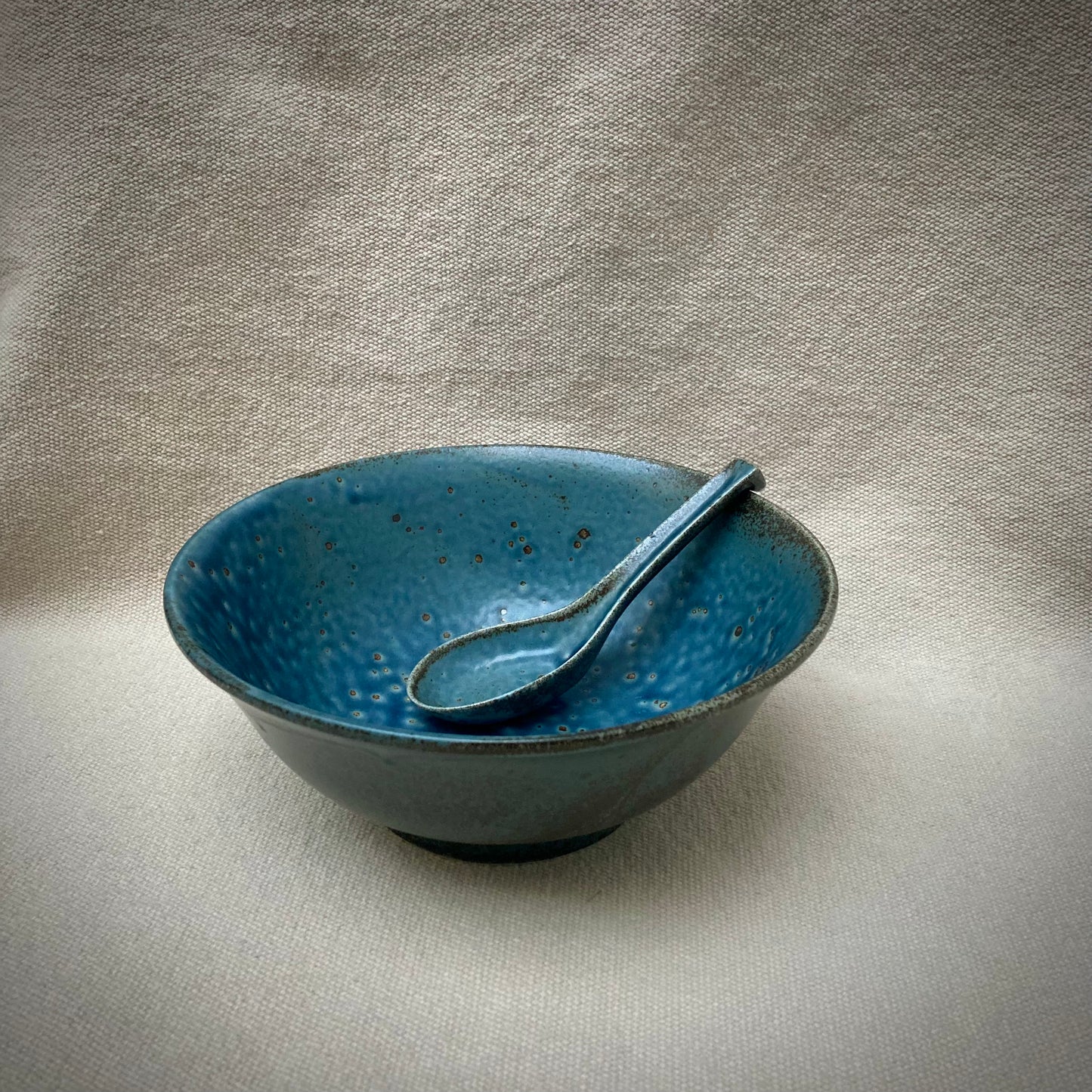 Ramenskål med sked - Blå - "WABIKONNEZ"